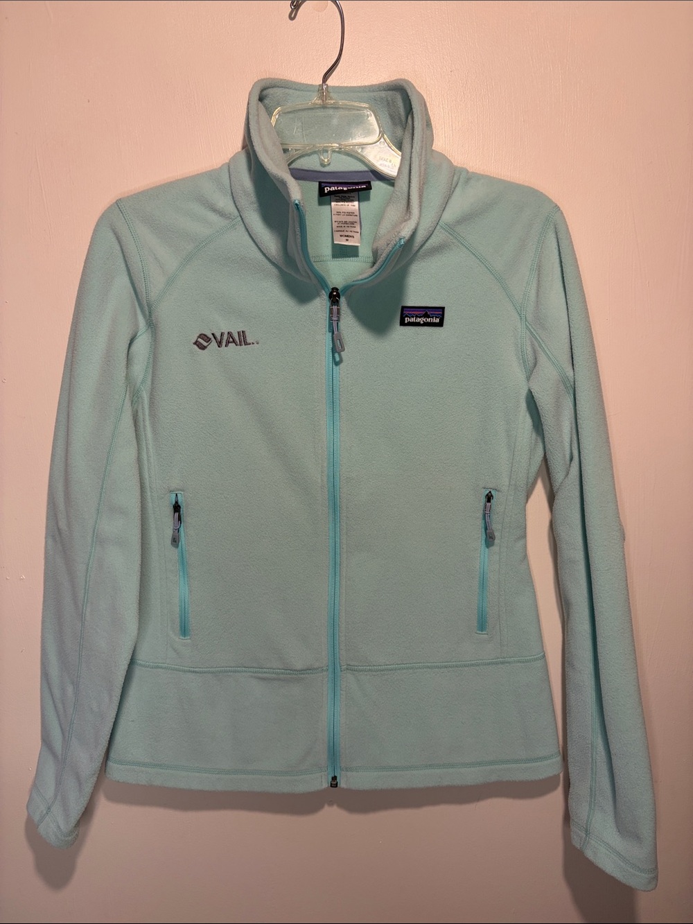 Patagonia Vail Full Zip Fleece Jacket Teal Blue Zip + Inside Pockets Size M Ski